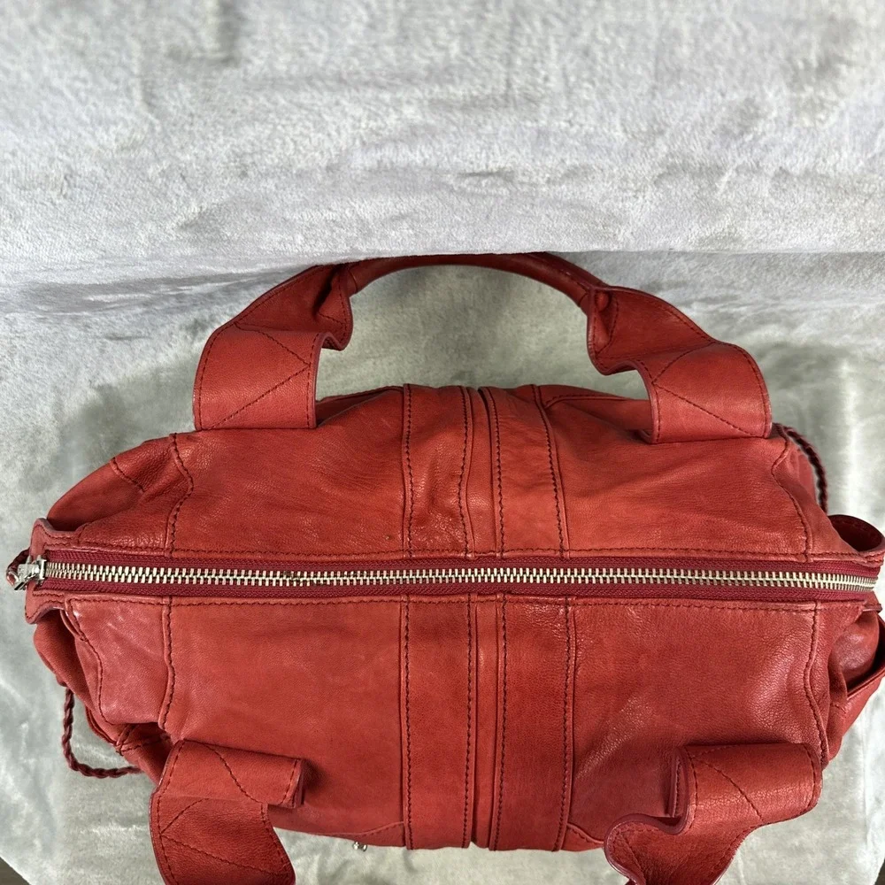 Andrew Marc Hobo Bag Purse Red Leather Distressed Rebel Sydney
